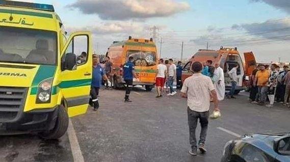 التحريات في مصرع 5 عمال بالطريق الصحراوي في الصف: انفجار الإطار الأمامي للسيارة سبب الحادث