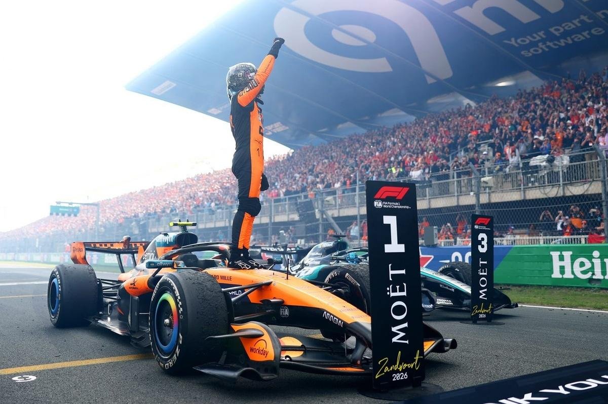 F1 Dutch GP: Lando Norris beats Kimi Antonelli from pole as Max Verstappen crashes out
