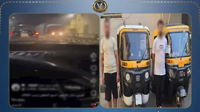 لإختصار الطريق.. ضبط سائقي "توك توك" قادا عكس الاتجاه أعلى كوبري بالزيتون