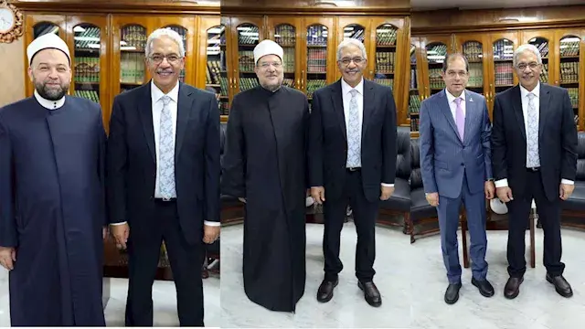 جمعة وعامر وعزام يزورون رئيس جامعة الأزهر للتهنئة بتوليه المنصب