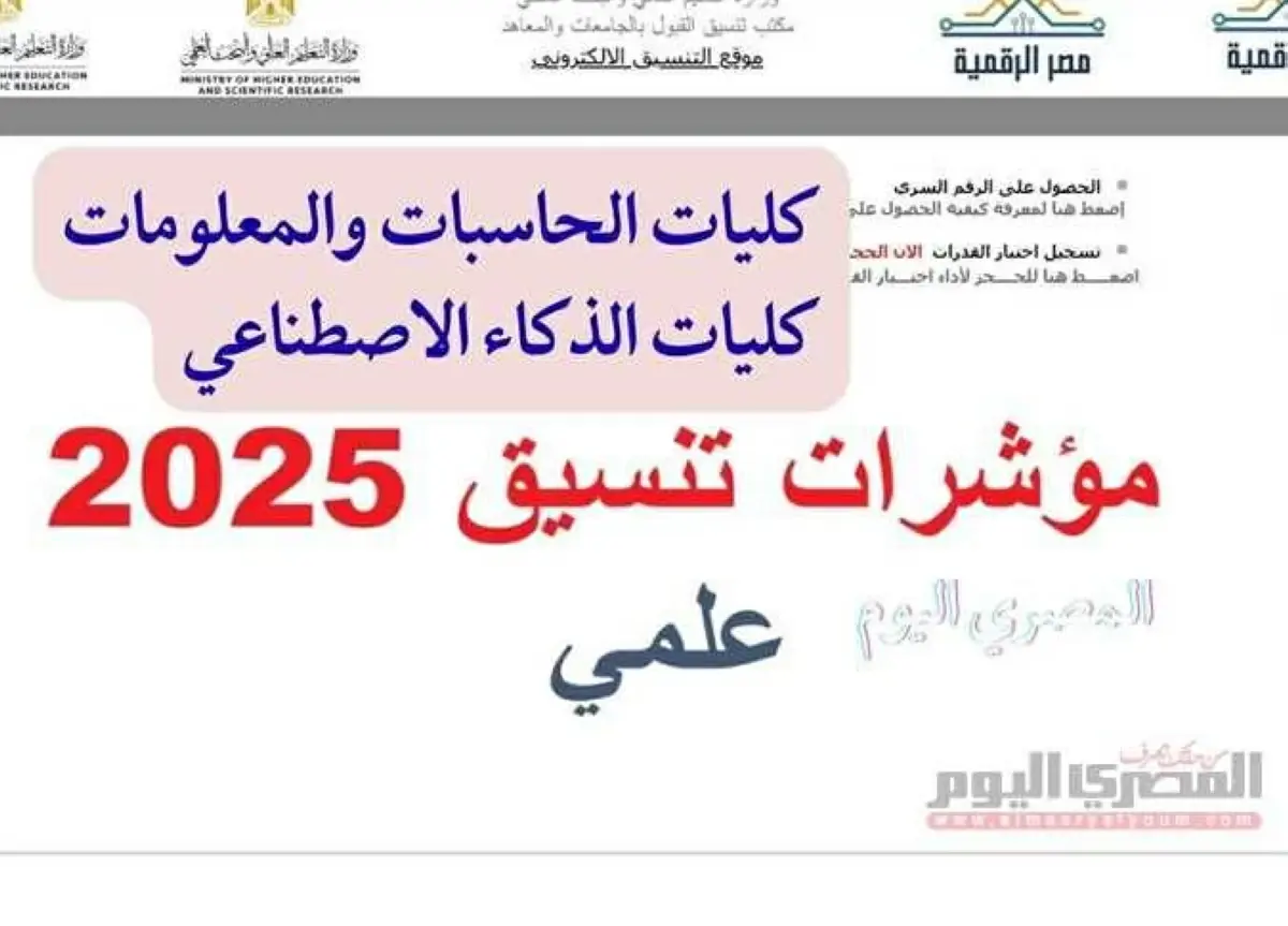 مؤشرات تنسيق الثانوية العامة 2026 شعبة علمي علوم.. الحد الأدني  كليات حاسبات ومعلومات 2025
